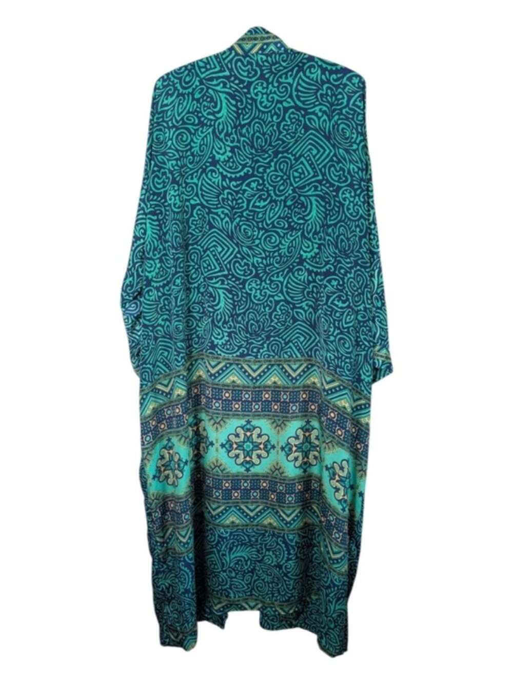 Unbranded Silk Kimono, Recycled Silk 3/4 Sleeve Teal Paisley Print One Size
